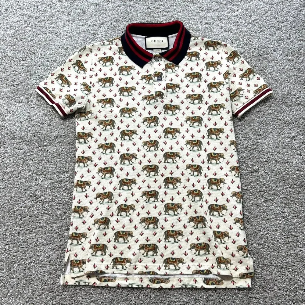 Gucci Mens Sz Small Elephant Print Polo Shirt